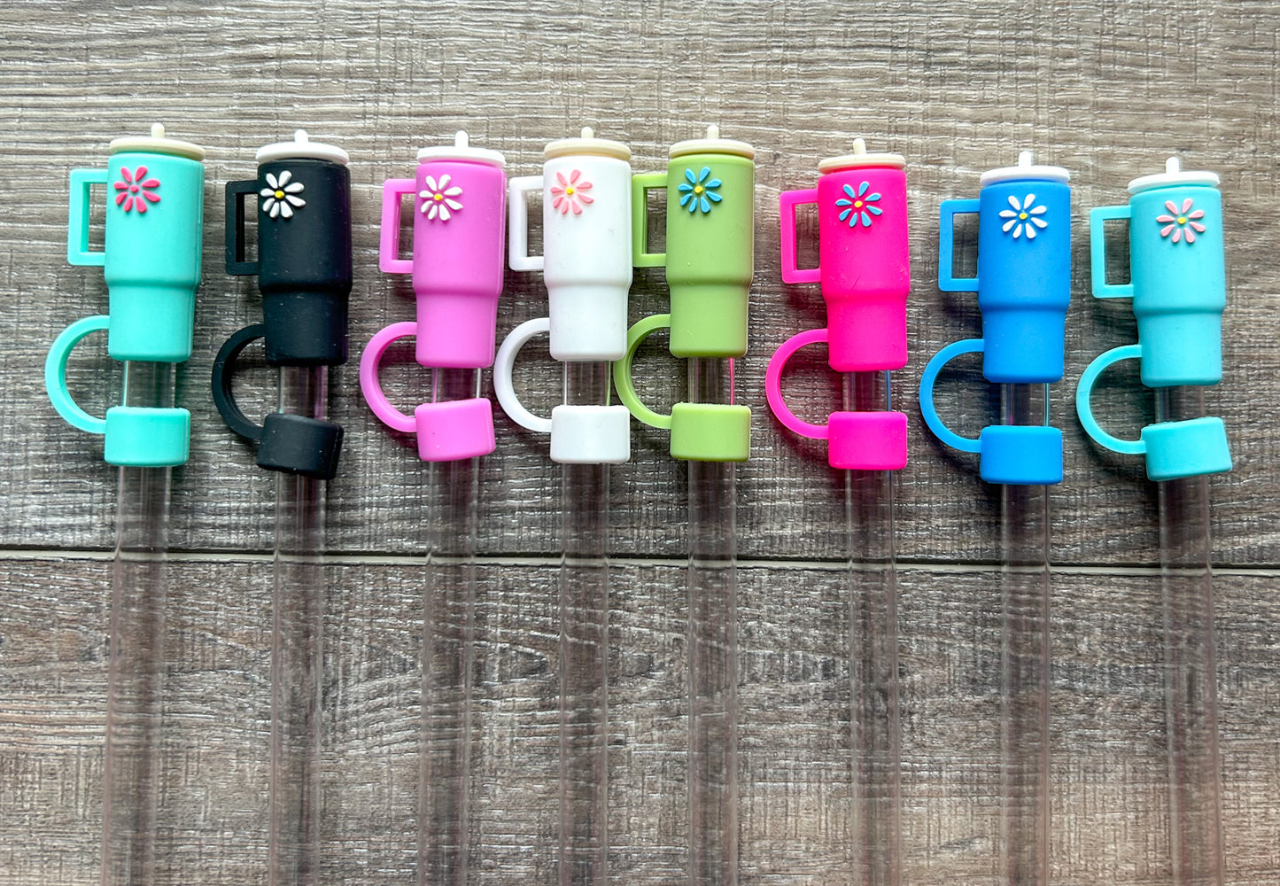Tumbler with Daisy Silicone Straw Topper