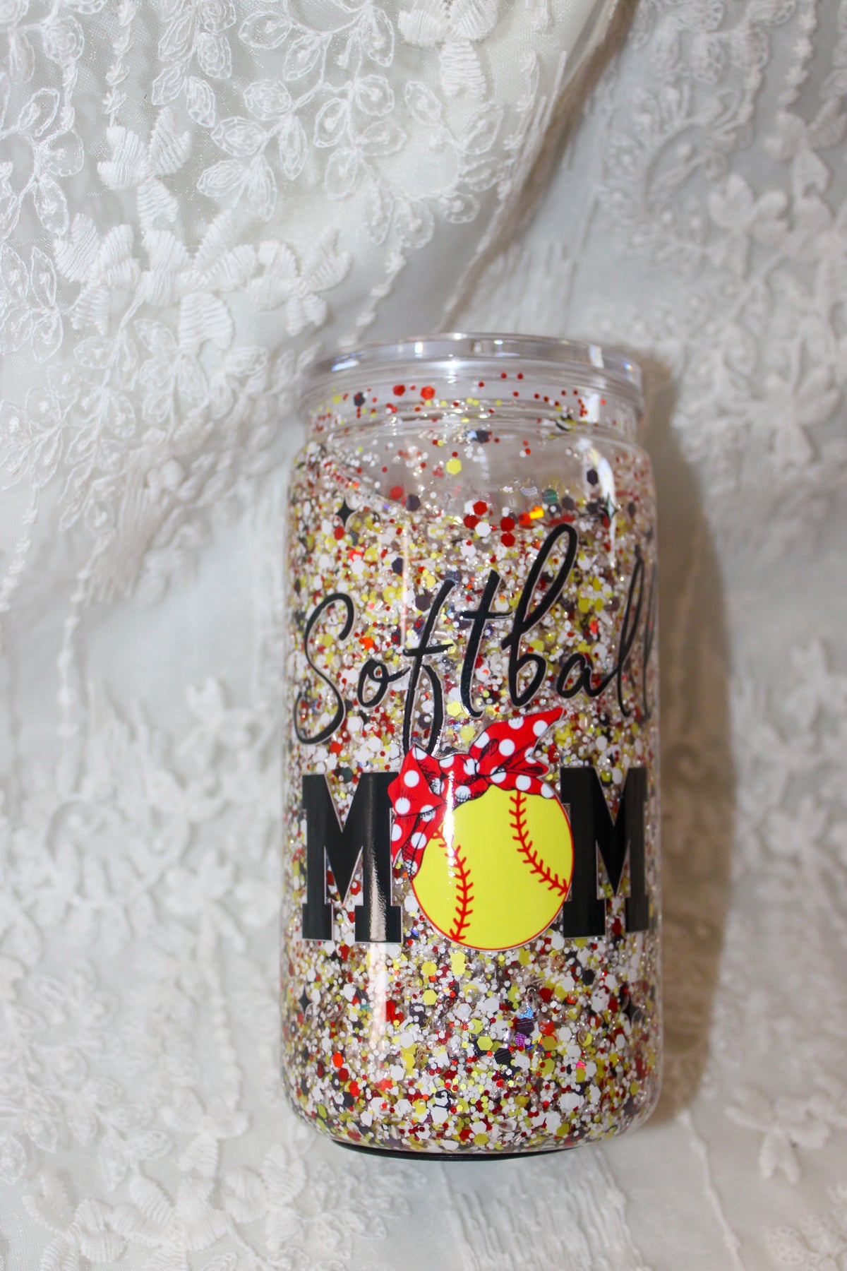 “Softball Mom” Glitter Cup