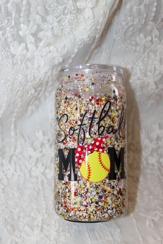 “Softball Mom” Glitter Cup