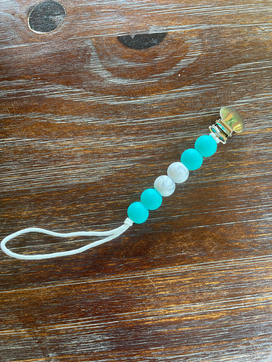 Teal & Marble Pacifier Clip